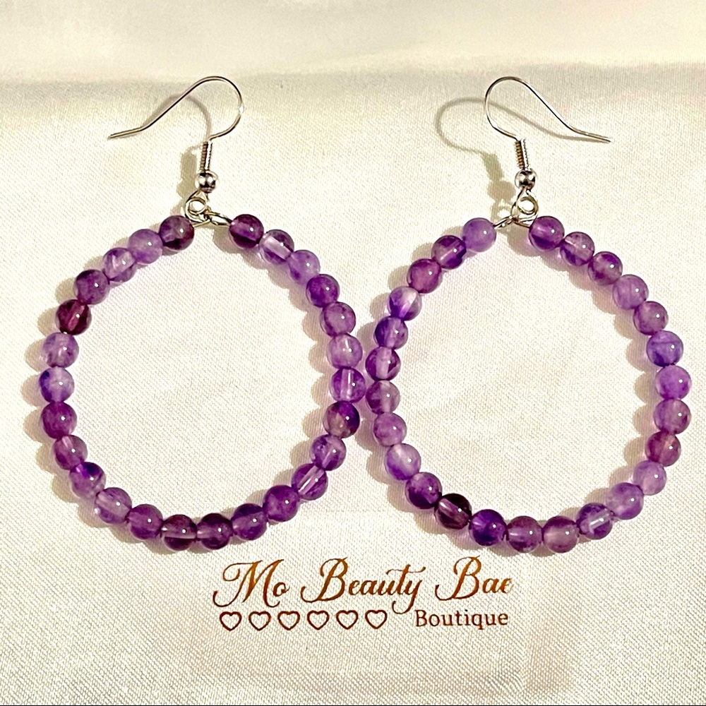 Amethyst Crystal Hoop Earrings